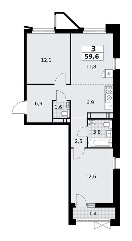 2-BD Apartment Sale, 59.6平方米 at Prokshino, Prokshino Residential Complex, Sosenskoye Settlement, Moscow, Russia #1