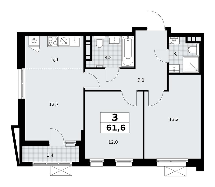 2-BD Apartment Sale, 61.6平方米 at Prokshino, Prokshino Residential Complex, Sosenskoye Settlement, Moscow, Russia #1 2-BD Apartment Sale, 61.6平方米 at Prokshino, Prokshino Residential Complex, Sosenskoye Settlement, Moscow, Russia #1