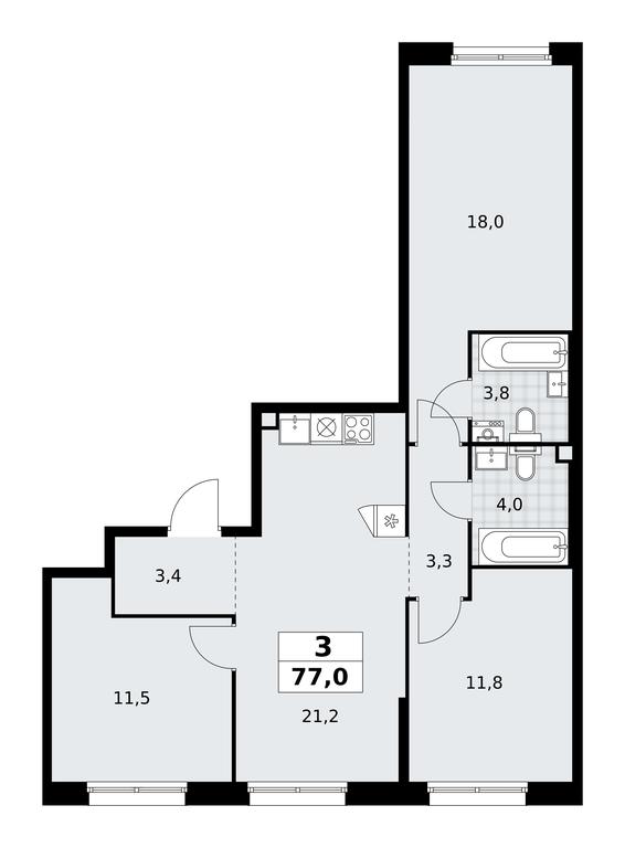 2-BD Apartment Sale, 77平方米 at Prokshino, Prokshino Residential Complex, Sosenskoye Settlement, Moscow, Russia #1