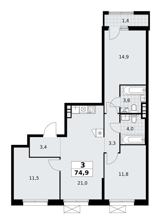 2-BD Apartment Sale, 74.9平方米 at Prokshino, Prokshino Residential Complex, Sosenskoye Settlement, Moscow, Russia #1 2-BD Apartment Sale, 74.9平方米 at Prokshino, Prokshino Residential Complex, Sosenskoye Settlement, Moscow, Russia #1
