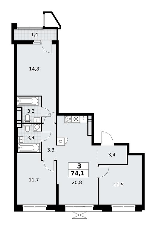 2-BD Apartment Sale, 74.1平方米 at Prokshino, Prokshino Residential Complex, Sosenskoye Settlement, Moscow, Russia #1 2-BD Apartment Sale, 74.1平方米 at Prokshino, Prokshino Residential Complex, Sosenskoye Settlement, Moscow, Russia #1