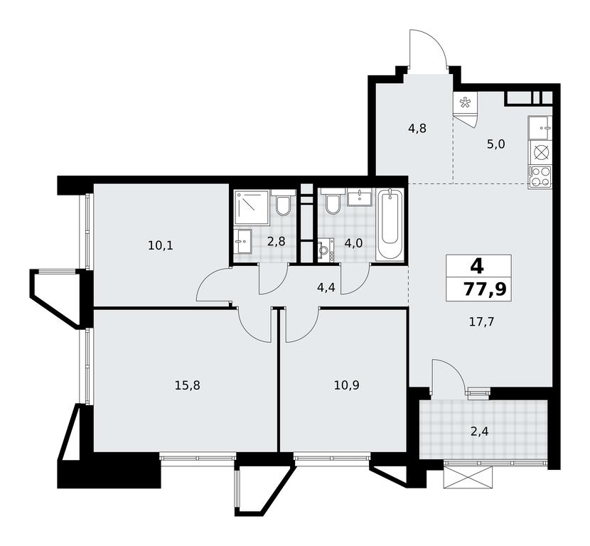 3-BD Apartment Sale, 77.9 sq. m. at Prokshino, Prokshino Residential Complex, Sosenskoye Settlement, Moscow, Russia #1