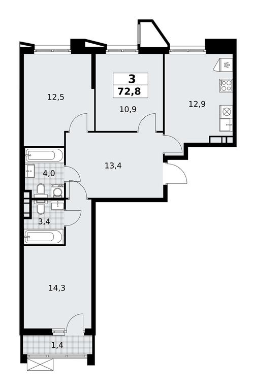 2-BD Apartment Sale, 72.8平方米 at Prokshino, Prokshino Residential Complex, Sosenskoye Settlement, Moscow, Russia #1