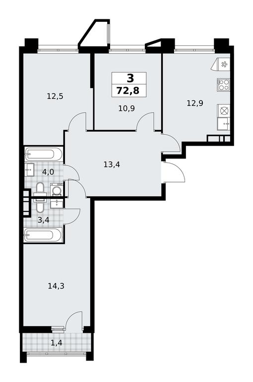 2-BD Apartment Sale, 72.8平方米 at Prokshino, Prokshino Residential Complex, Sosenskoye Settlement, Moscow, Russia #1 2-BD Apartment Sale, 72.8平方米 at Prokshino, Prokshino Residential Complex, Sosenskoye Settlement, Moscow, Russia #1