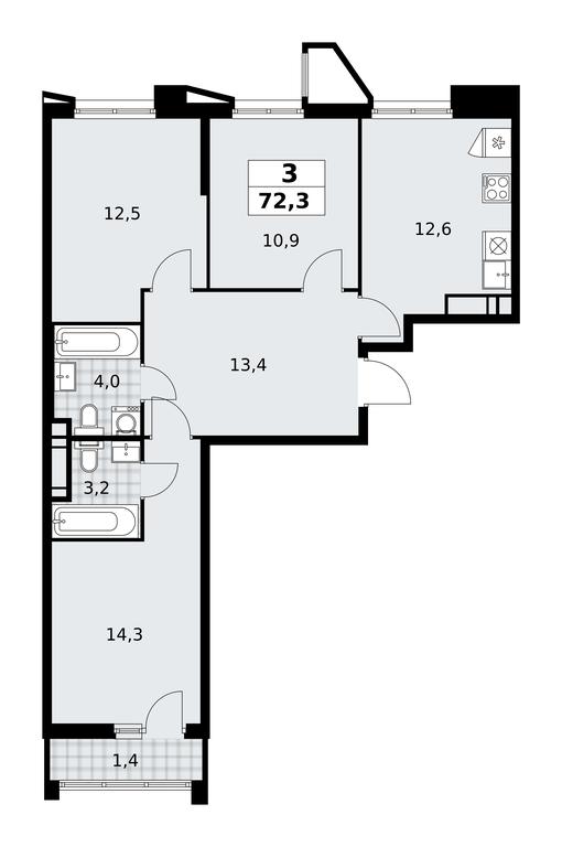 2-BD Apartment Sale, 72.3 sq. m. at Prokshino, Prokshino Residential Complex, Sosenskoye Settlement, Moscow, Russia #1