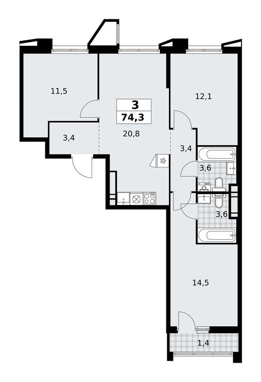 2-BD Apartment Sale, 74.3 sq. m. at Prokshino, Prokshino Residential Complex, Sosenskoye Settlement, Moscow, Russia #1 2-BD Apartment Sale, 74.3 sq. m. at Prokshino, Prokshino Residential Complex, Sosenskoye Settlement, Moscow, Russia #1