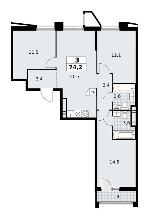 2-BD Apartment Sale, 74.2 sq. m. at Prokshino, Prokshino Residential Complex, Sosenskoye Settlement, Moscow, Russia #1 2-BD Apartment Sale, 74.2 sq. m. at Prokshino, Prokshino Residential Complex, Sosenskoye Settlement, Moscow, Russia #1