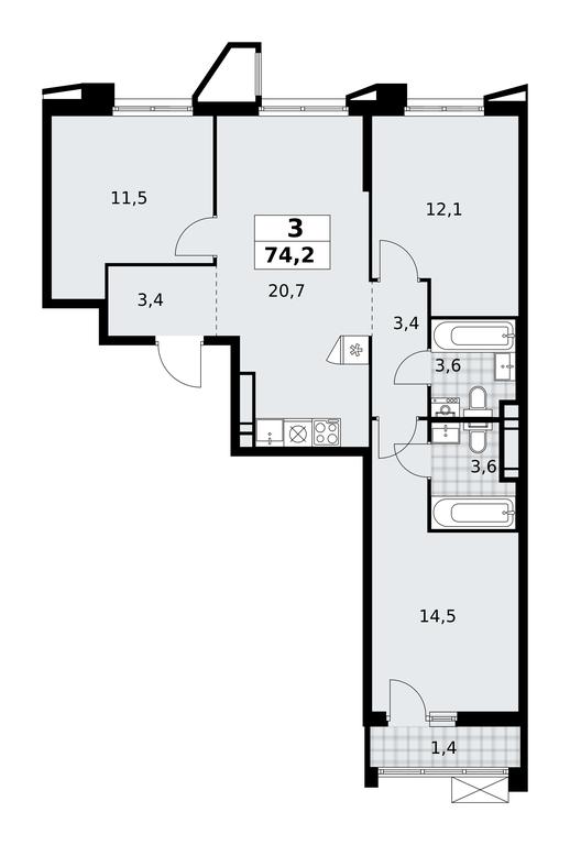 2-BD Apartment Sale, 74.2平方米 at Prokshino, Prokshino Residential Complex, Sosenskoye Settlement, Moscow, Russia #1 2-BD Apartment Sale, 74.2平方米 at Prokshino, Prokshino Residential Complex, Sosenskoye Settlement, Moscow, Russia #1
