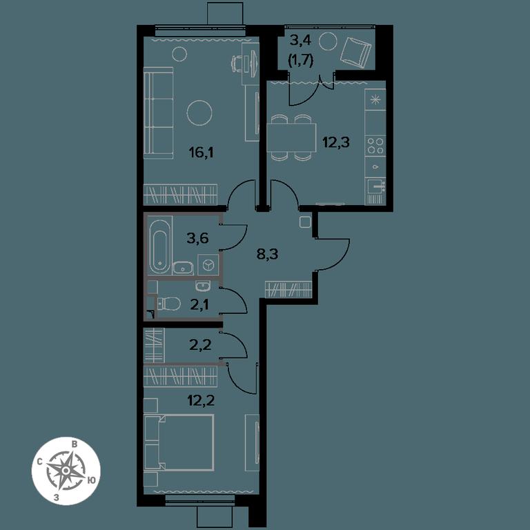 2-BD Apartment Sale, 58.5 sq. m. at Pervy Donskoj, zhiloy mikrorayon Sapronovo, derevnya Sapronovo, Leninskiy City District, Moscow Region, Russia #1 2-BD Apartment Sale, 58.5 sq. m. at Pervy Donskoj, zhiloy mikrorayon Sapronovo, derevnya Sapronovo, Leninskiy City District, Moscow Region, Russia #1