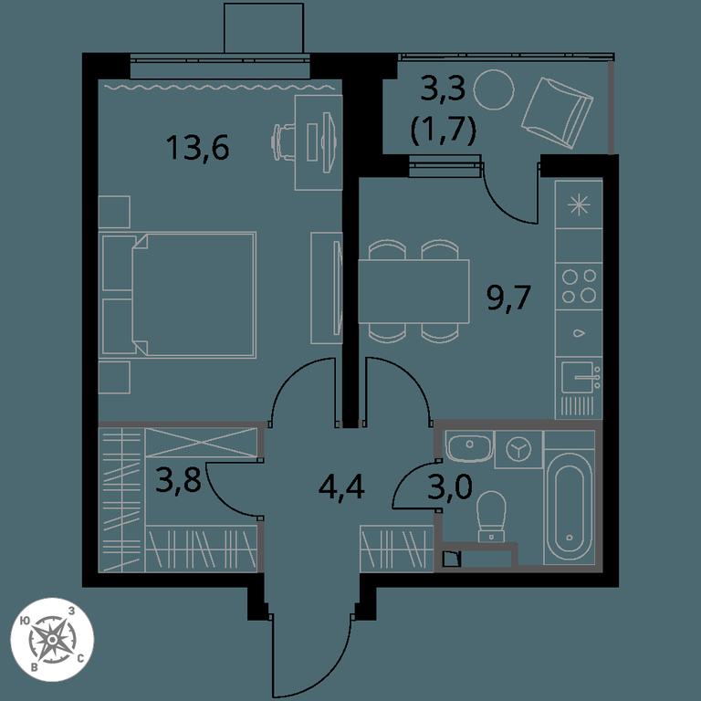 1-BD Apartment Sale, 36.2 sq. m. at Pervy Donskoj, zhiloy mikrorayon Sapronovo, derevnya Sapronovo, Leninskiy City District, Moscow Region, Russia #1
