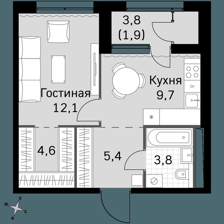 1-BD Apartment Sale, 37.5 sq. m. at Sky Garden, Stroitelny Drive, 9с6, Moscow, Russia #1
