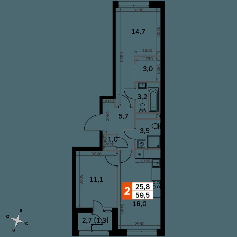 2-BD Apartment Sale, 59.5 sq. m. at Sky Garden, Stroitelny Drive, 9с6, Moscow, Russia #2