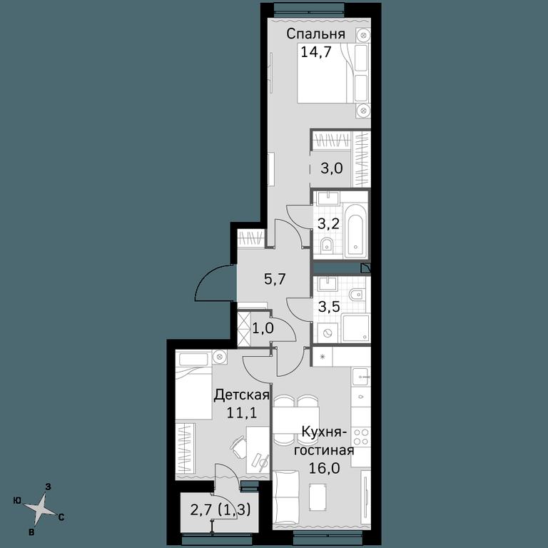 2-BD Apartment Sale, 59.5 sq. m. at Sky Garden, Stroitelny Drive, 9с6, Moscow, Russia #1