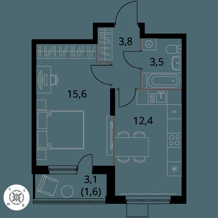 1-BD Apartment Sale, 36.9 sq. m. at Pervy Donskoj, zhiloy mikrorayon Sapronovo, derevnya Sapronovo, Leninskiy City District, Moscow Region, Russia #1
