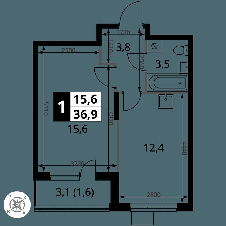 1-BD Apartment Sale, 36.9 sq. m. at Pervy Donskoj, zhiloy mikrorayon Sapronovo, derevnya Sapronovo, Leninskiy City District, Moscow Region, Russia #2