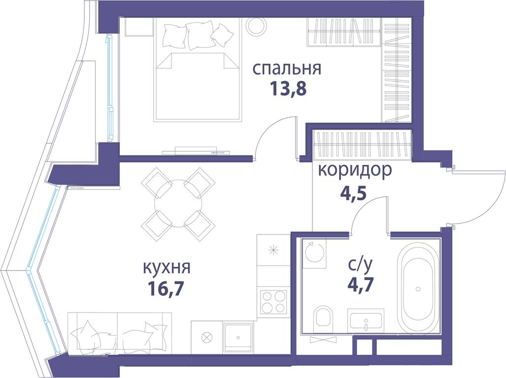 1-BD Apartment Sale, 39.7平方米 at Simvol, Nevelskogo Drive, 6к1, Moscow, Russia #1