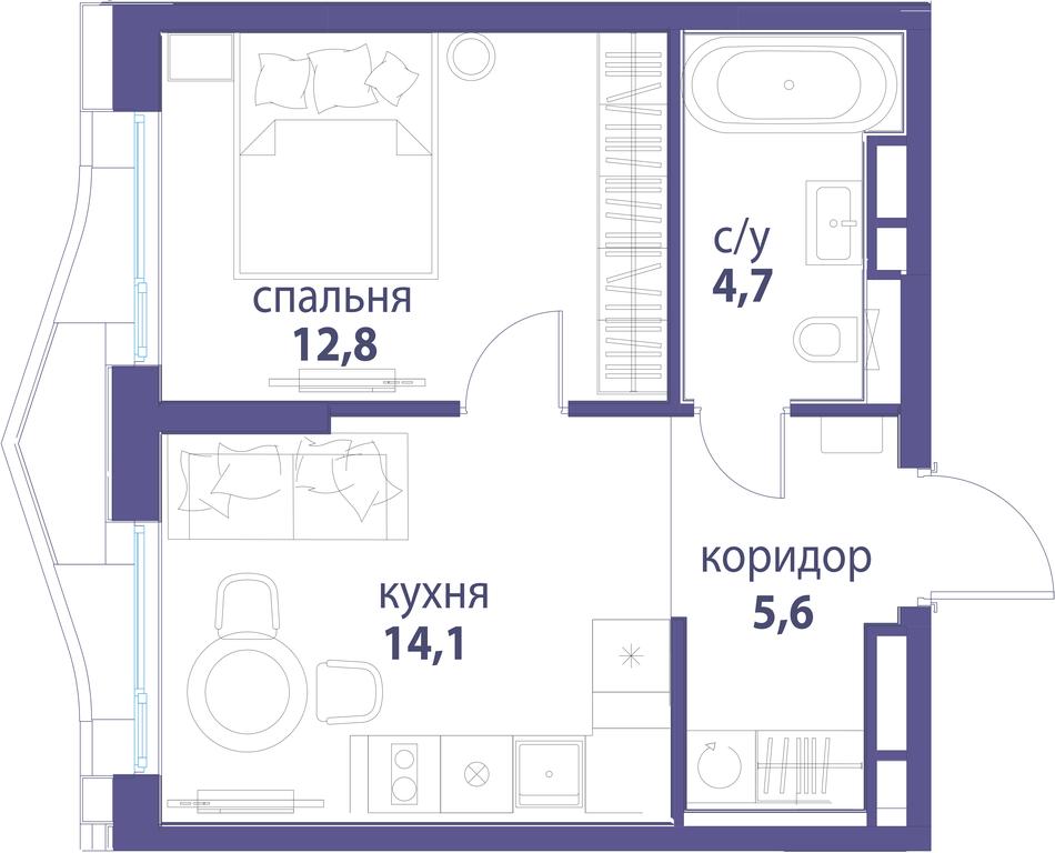 1-BD Apartment Sale, 37.2平方米 at Simvol, Nevelskogo Drive, 6к1, Moscow, Russia #1