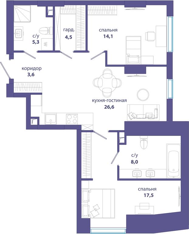 2-BD Apartment Sale, 79.6平方米 at Sobytie, Lobachevskogo Street, 124к3, Moscow, Russia #1 2-BD Apartment Sale, 79.6平方米 at Sobytie, Lobachevskogo Street, 124к3, Moscow, Russia #1