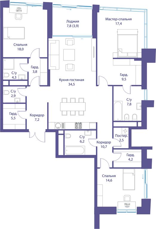 3-BD Apartment Sale, 152.5 sq. m. at Reka, Michurinsky Avenue, 60к1, Moscow, Russia #1