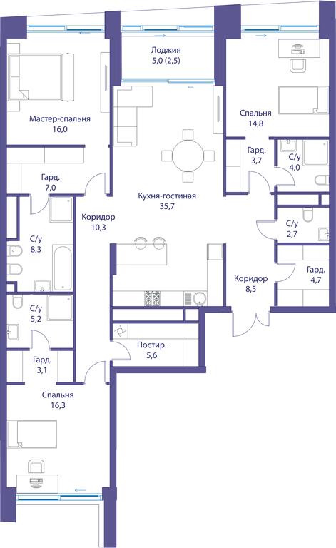 3-BD Apartment Sale, 148.4 sq. m. at Reka, Michurinsky Avenue, 60к1, Moscow, Russia #1