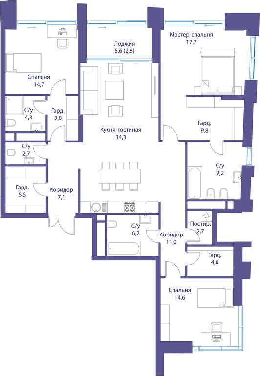 3-BD Apartment Sale, 151 sq. m. at Reka, Michurinsky Avenue, 60к1, Moscow, Russia #1
