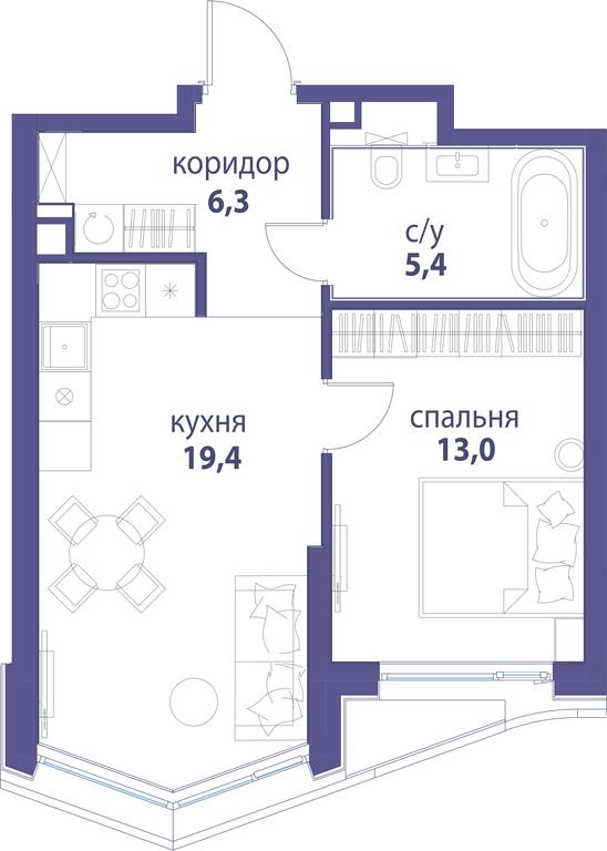 1-BD Apartment Sale, 44.1平方米 at Simvol, Nevelskogo Drive, 6к1, Moscow, Russia #1