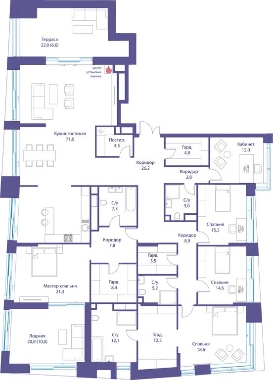 6-BD Apartment Sale, 279.9平方米 at Reka, Michurinsky Avenue, 60к1, Moscow, Russia #1