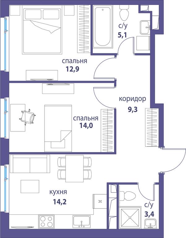 2-BD Apartment Sale, 58.4 sq. m. at Simvol, Nevelskogo Drive, 6к1, Moscow, Russia #1 2-BD Apartment Sale, 58.4 sq. m. at Simvol, Nevelskogo Drive, 6к1, Moscow, Russia #1