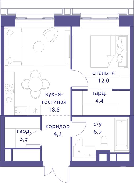 1-BD Apartment Sale, 49.6 sq. m. at Tatarskaya 35, Bolshaya Tatarskaya Street, Moscow, Russia #1