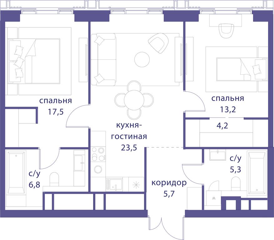 2-BD Apartment Sale, 76.3平方米 at Tatarskaya 35, Bolshaya Tatarskaya Street, Moscow, Russia #1