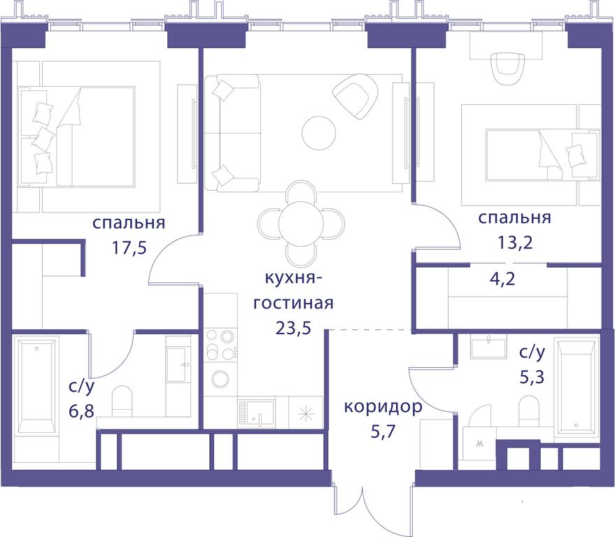 2-BD Apartment Sale, 76.3 sq. m. at Tatarskaya 35, Bolshaya Tatarskaya Street, Moscow, Russia #1