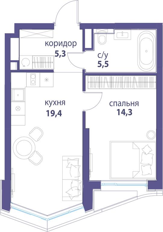 1-BD Apartment Sale, 44.5 sq. m. at Simvol, Nevelskogo Drive, 6к1, Moscow, Russia #1