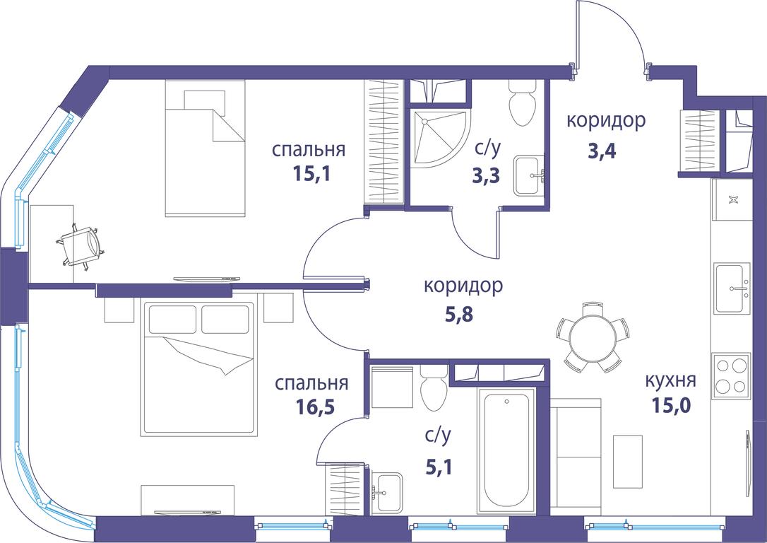 Продажа 2-комн. квартиры, 63,8 м² в ЖК «Символ», проезд Невельского, 6к1, Москва, Россия #1 Продажа 2-комн. квартиры, 63,8 м² в ЖК «Символ», проезд Невельского, 6к1, Москва, Россия #1