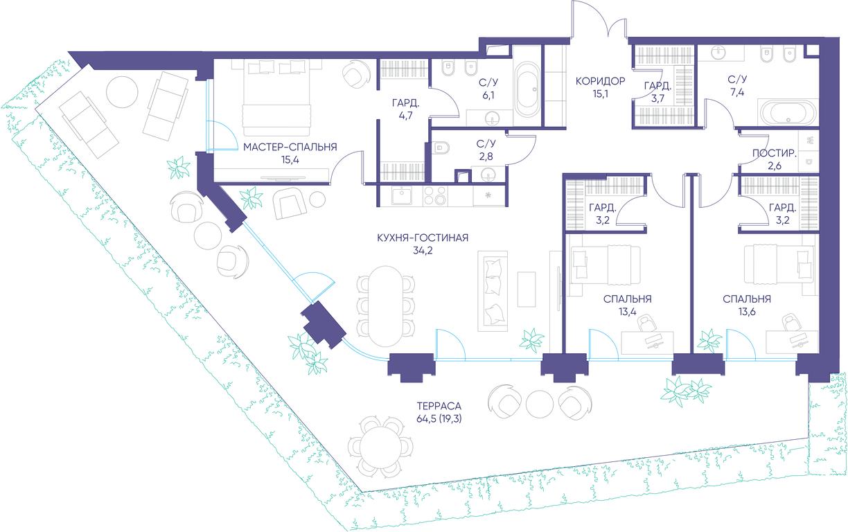 3-BD Apartment Sale, 144.7平方米 at Dom XXII, Pogodinskaya Street, 22с3, Moscow, Russia #1
