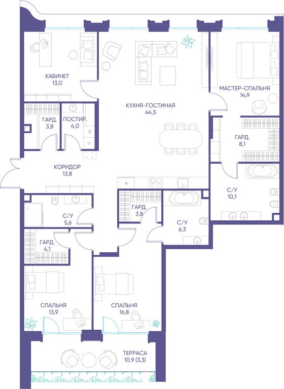4-BD Apartment Sale, 166 sq. m. at Dom XXII, Pogodinskaya Street, 22с3, Moscow, Russia #1