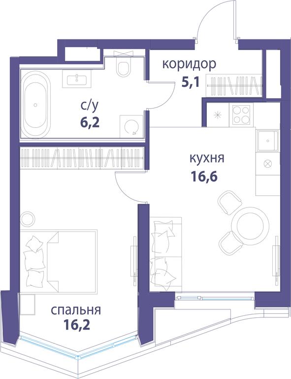 1-BD Apartment Sale, 44.1 sq. m. at Simvol, Nevelskogo Drive, 6к1, Moscow, Russia #1