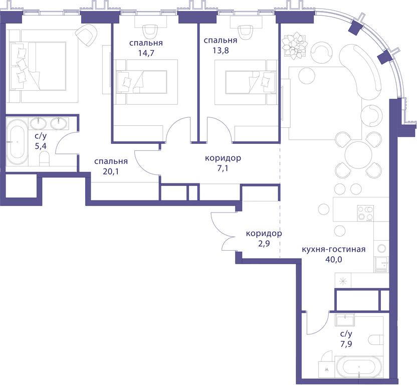3-BD Apartment Sale, 113.9平方米 at Tatarskaya 35, Bolshaya Tatarskaya Street, Moscow, Russia #1