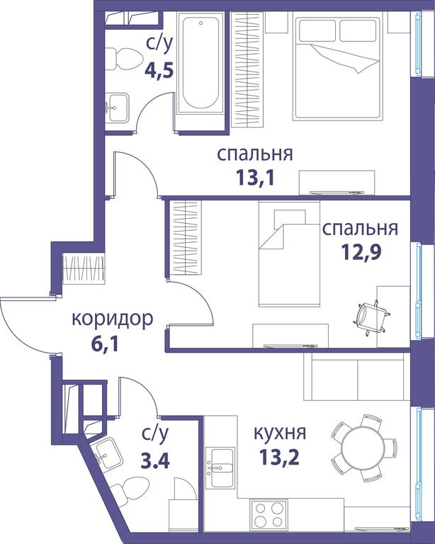 2-BD Apartment Sale, 53.2平方米 at Simvol, Nevelskogo Drive, 6к1, Moscow, Russia #1