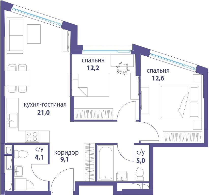 2-BD Apartment Sale, 64 sq. m. at Simvol, Nevelskogo Drive, 6к1, Moscow, Russia #1 2-BD Apartment Sale, 64 sq. m. at Simvol, Nevelskogo Drive, 6к1, Moscow, Russia #1