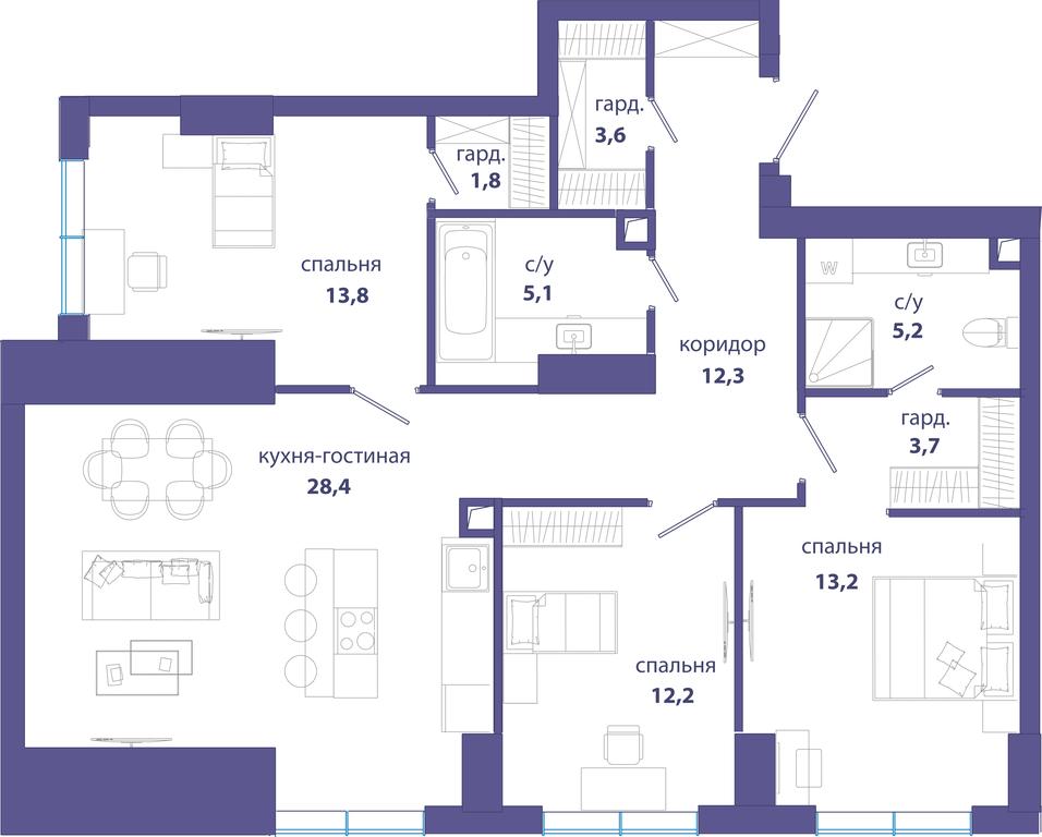 3-BD Apartment Sale, 99.3平方米 at Sobytie, Lobachevskogo Street, 124к3, Moscow, Russia #1