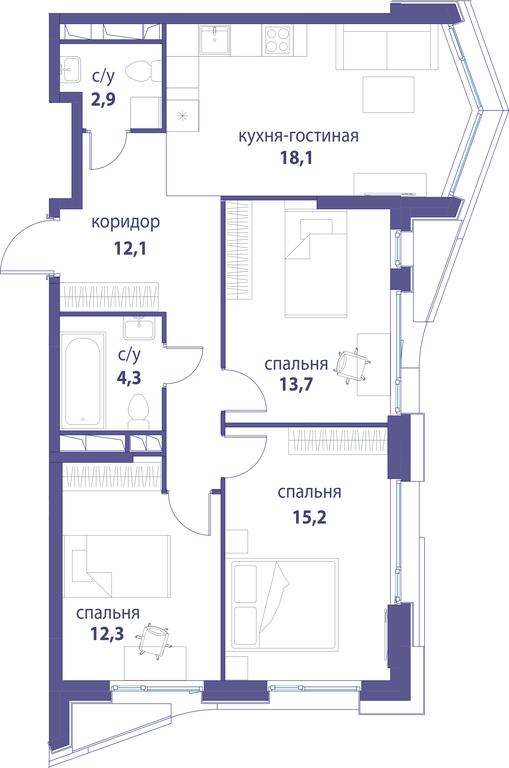 Продажа 3-комн. квартиры, 78,6 м² в ЖК «Символ», проезд Невельского, 6к1, Москва, Россия #1 Продажа 3-комн. квартиры, 78,6 м² в ЖК «Символ», проезд Невельского, 6к1, Москва, Россия #1