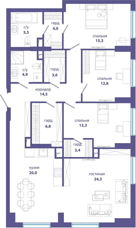 4-BD Apartment Sale, 128.4 sq. m. at Sobytie, Lobachevskogo Street, 124к3, Moscow, Russia #1