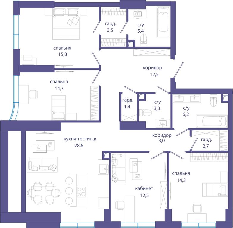 4-BD Apartment Sale, 123.5平方米 at Sobytie, Lobachevskogo Street, 124к3, Moscow, Russia #1