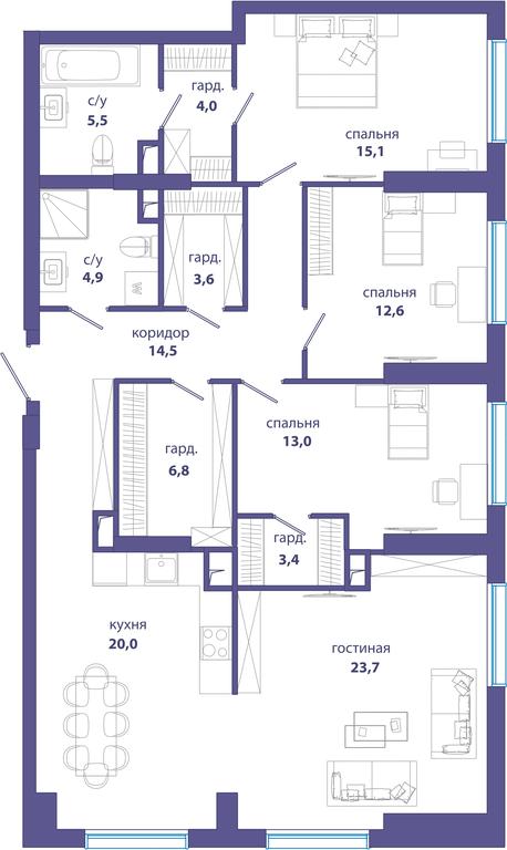 4-BD Apartment Sale, 127.1平方米 at Sobytie, Lobachevskogo Street, 124к3, Moscow, Russia #1