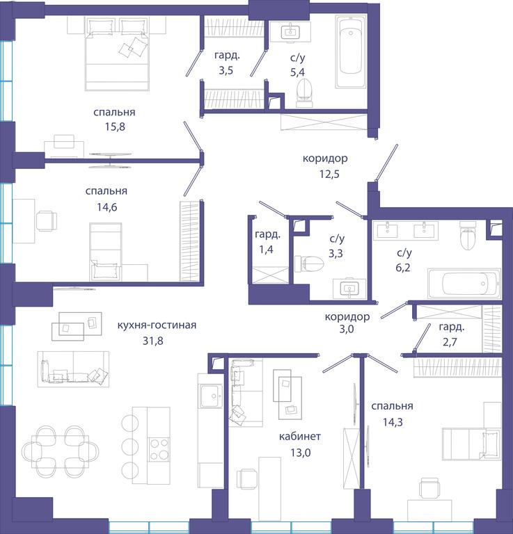 4-BD Apartment Sale, 127.5平方米 at Sobytie, Lobachevskogo Street, 124к3, Moscow, Russia #1