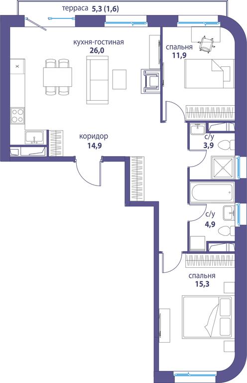 2-BD Apartment Sale, 78.5 sq. m. at Simvol, Nevelskogo Drive, 6к1, Moscow, Russia #1 2-BD Apartment Sale, 78.5 sq. m. at Simvol, Nevelskogo Drive, 6к1, Moscow, Russia #1