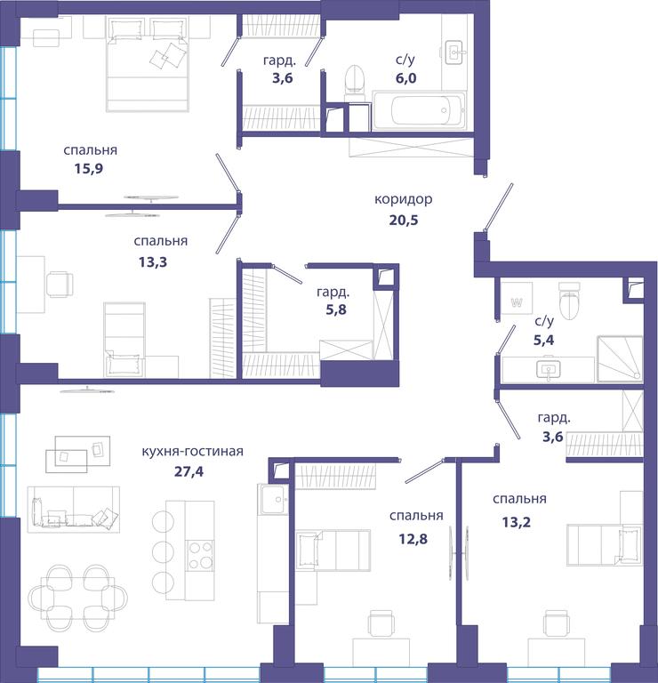 4-BD Apartment Sale, 127.5 sq. m. at Sobytie, Lobachevskogo Street, 124к3, Moscow, Russia #1