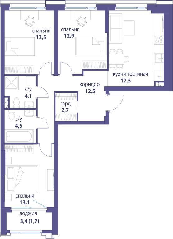 3-BD Apartment Sale, 82.2平方米 at Simvol, Nevelskogo Drive, 6к1, Moscow, Russia #2 3-BD Apartment Sale, 82.2平方米 at Simvol, Nevelskogo Drive, 6к1, Moscow, Russia #2