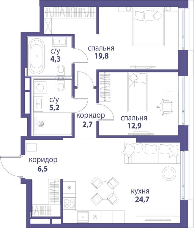 2-BD Apartment Sale, 76.1 sq. m. at Simvol, Nevelskogo Drive, 6к1, Moscow, Russia #1 2-BD Apartment Sale, 76.1 sq. m. at Simvol, Nevelskogo Drive, 6к1, Moscow, Russia #1