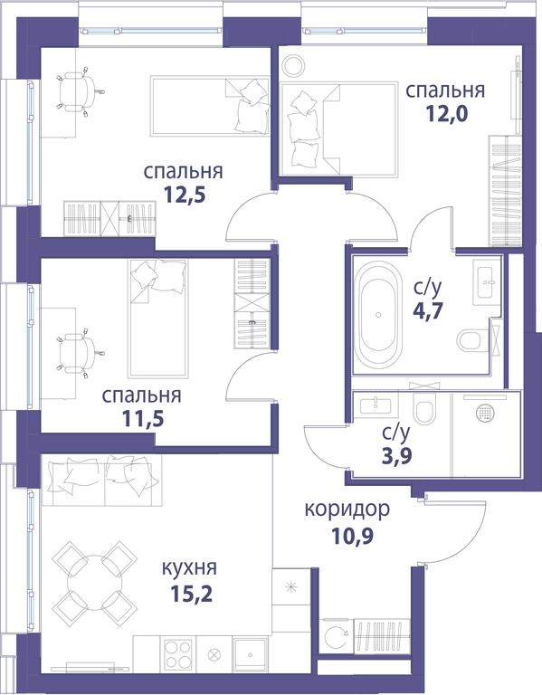 3-BD Apartment Sale, 70.7 sq. m. at Simvol, Nevelskogo Drive, 6к1, Moscow, Russia #1